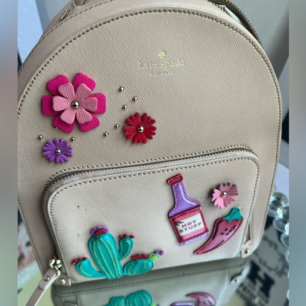 Kate Spade Pink Saffiano Leather Hot stuff Sauce cactus  backpack - Picture 5 of 16